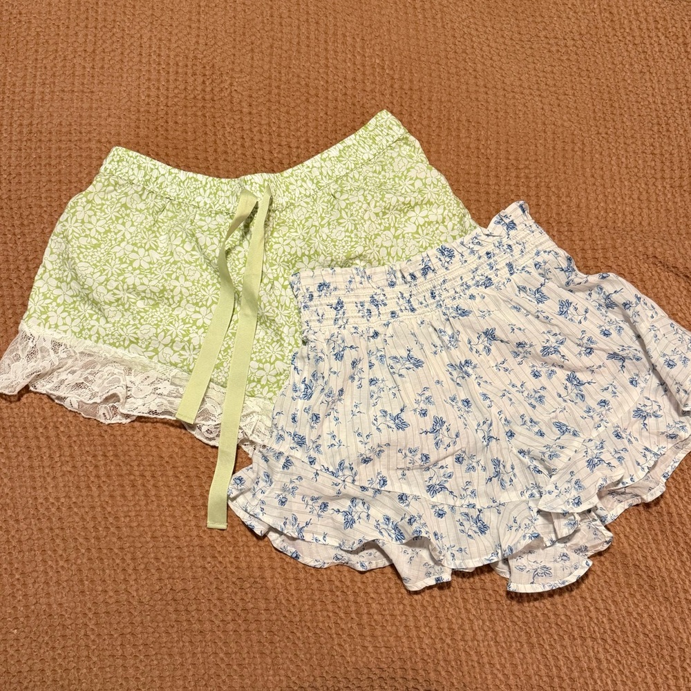 Floral Lace Trim Shorts Set